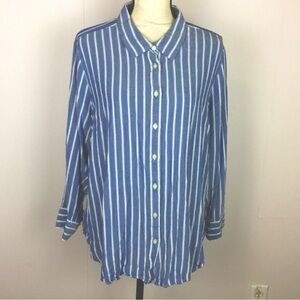 Loft Plus Size 20 Blue and White Striped Button Down Collared Shirt EUC